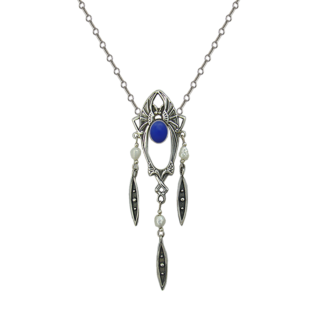 Sterling Silver Victorian Necklace With Blue Onyx